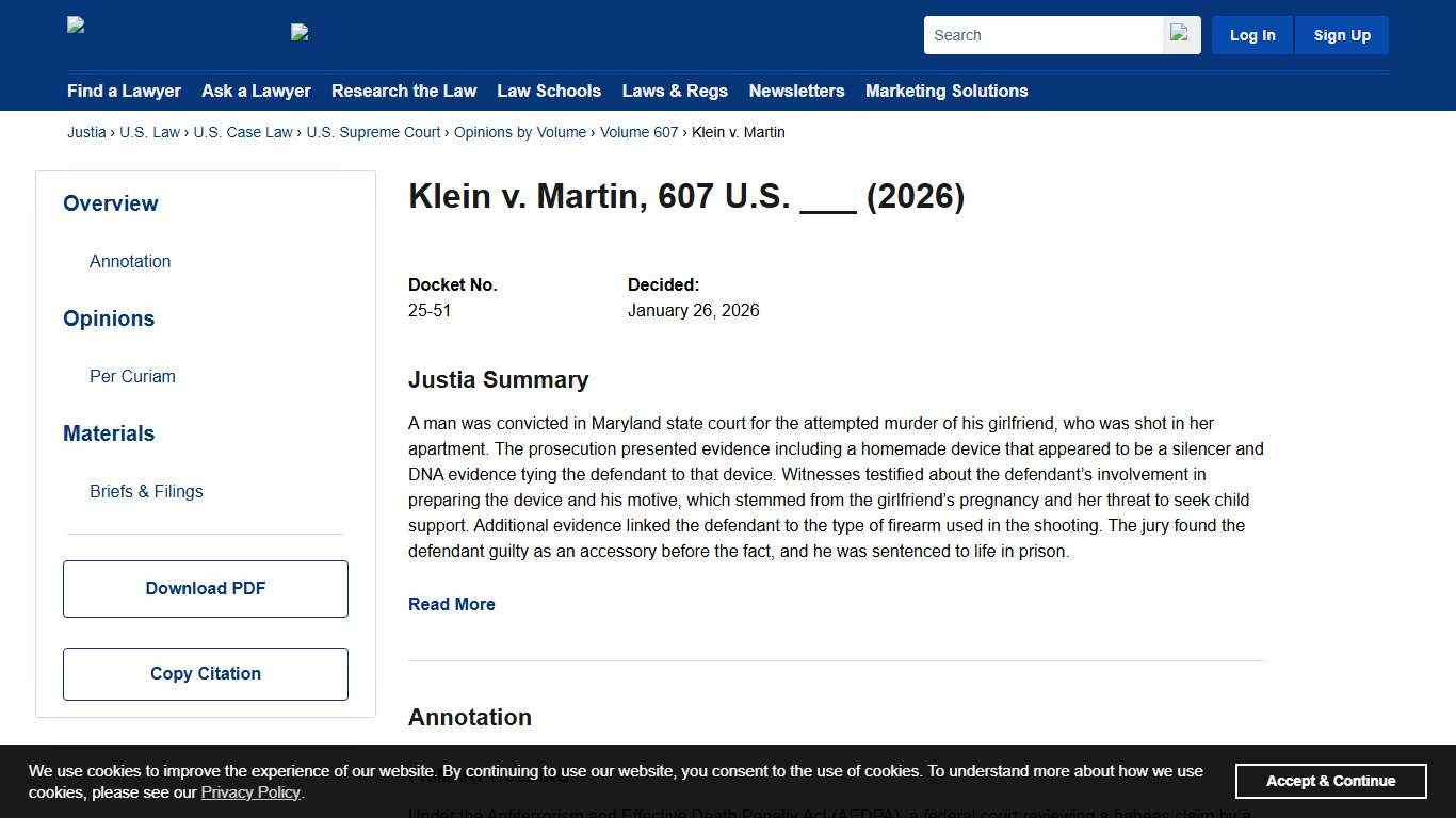 Klein v. Martin 607 U.S. ___ (2026) Justia U.S. Supreme Court Center
